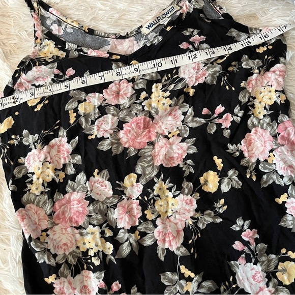 Wallflower Floral Slip Mini Dress | Adjustable Strap V-Neck Ruffle Hem Rayon NWT - Picture 9 of 14